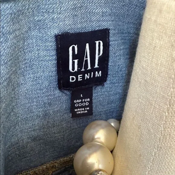 GAP Blue Long Sleeve Vintage Denim Pearl Snaps Dress with pockets - Picture 13 of 15